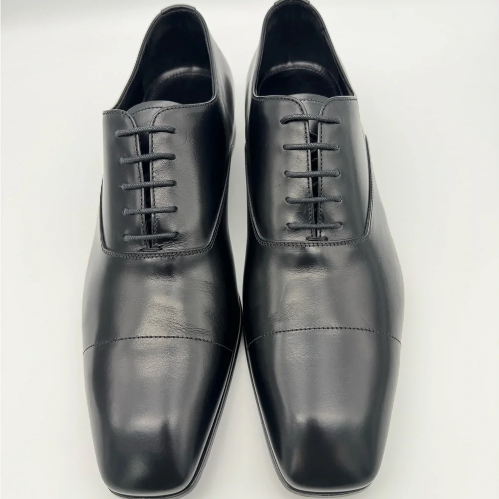 PRADA Black Leather Square Toe Lace Up Shoes UK 8.5 / US 9.5 - Picture 4 of 12
